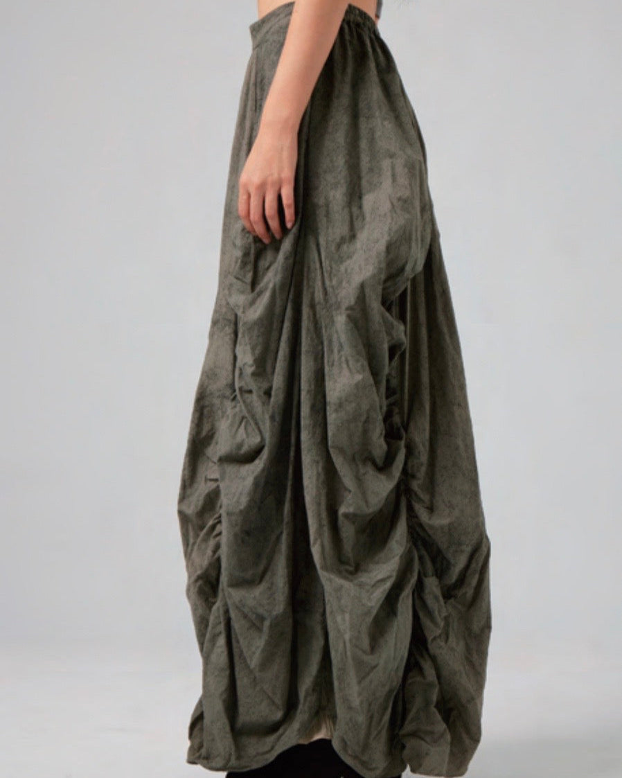 Mordant Dyed Wrinkle Maxi Skirt