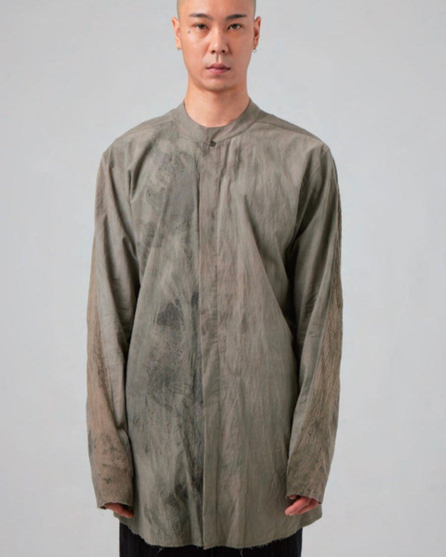 Mandarin Collar Hand Dyed Patch-work Shirt