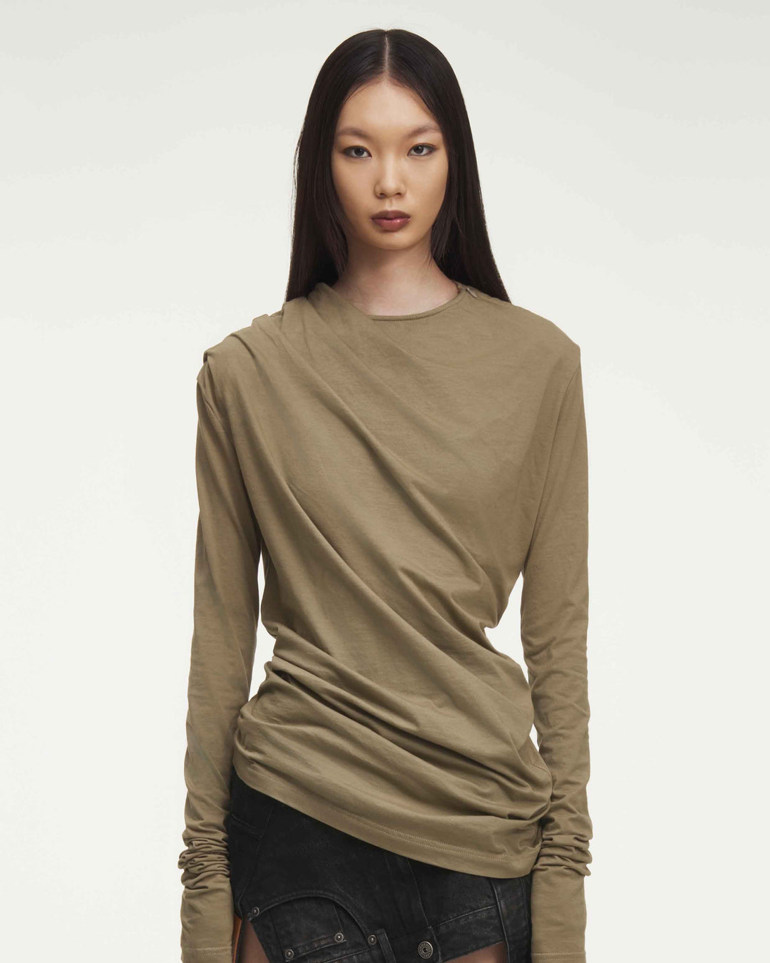 MARRKNULL • Brown Drap Long Sleeve T-shirt