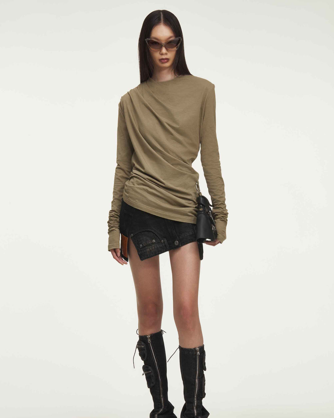 MARRKNULL • Brown Drap Long Sleeve T-shirt