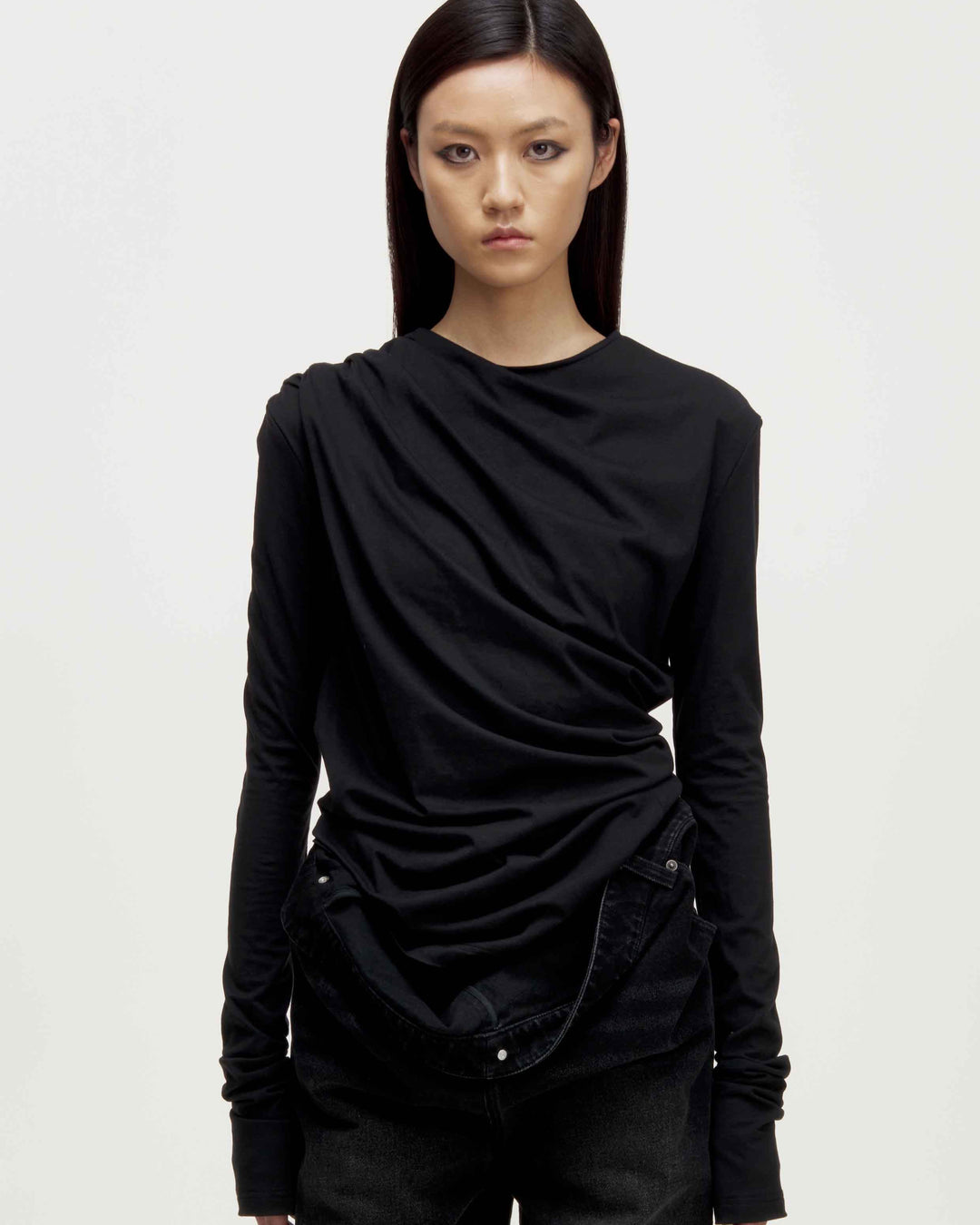 MARRKNULL • Black Drap Long Sleeve T-shirt