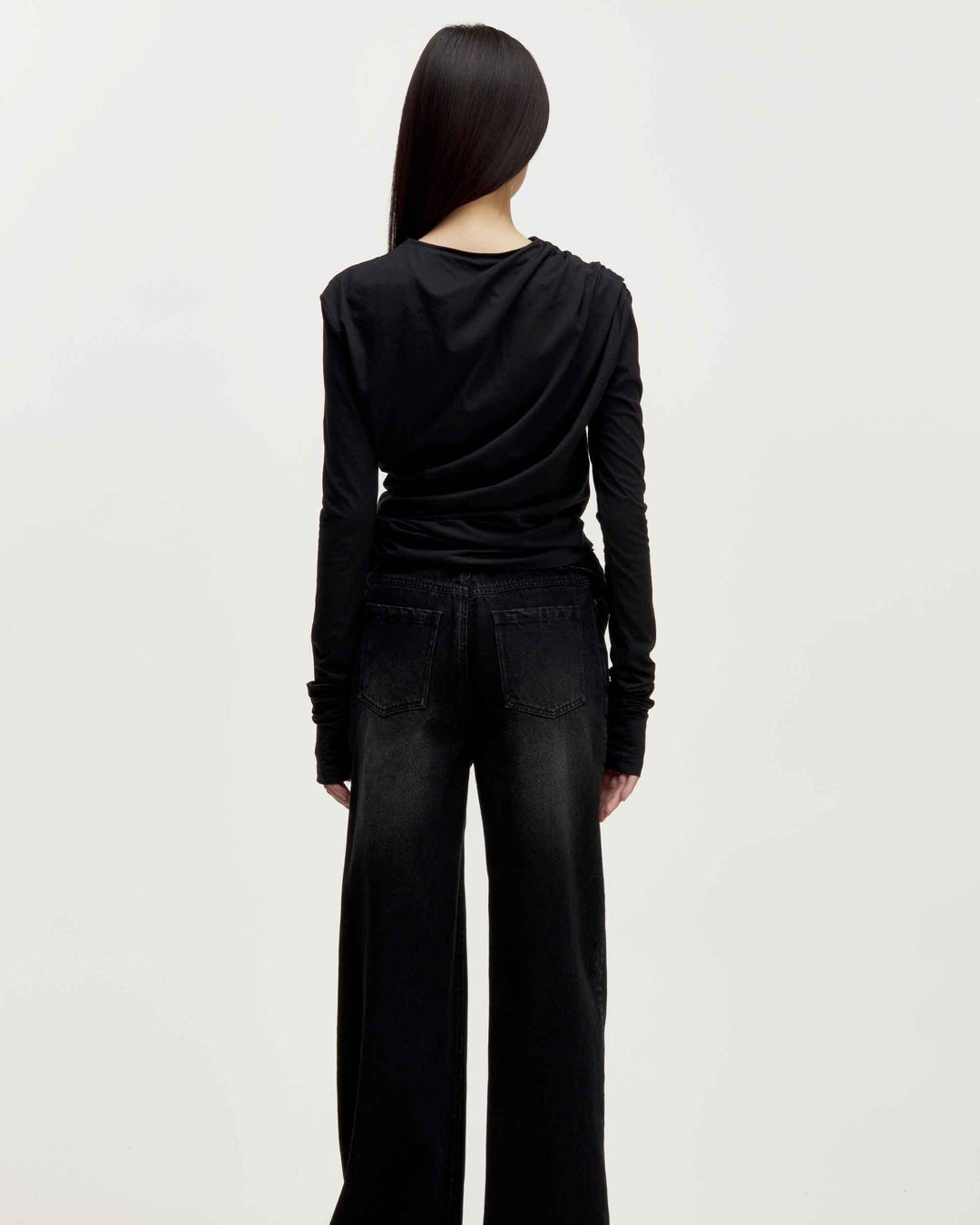 MARRKNULL • Black Drap Long Sleeve T-shirt