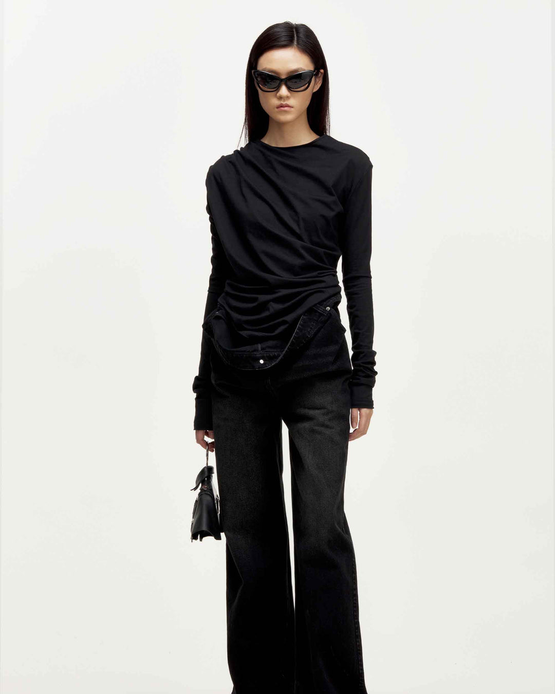 MARRKNULL • Black Drap Long Sleeve T-shirt