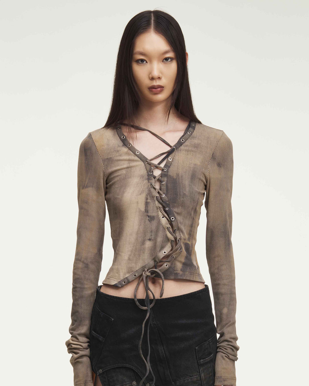 MARRKNULL • Brown Bandage Long Sleeve T-Shirt