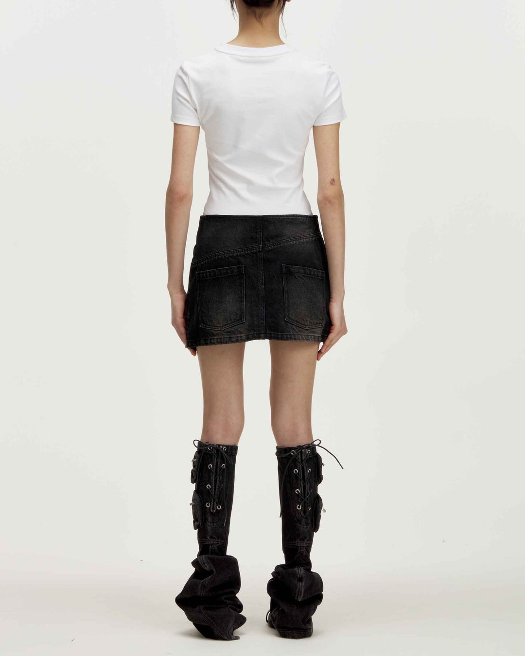 MARRKNULL • Black Origami Denim Skirt