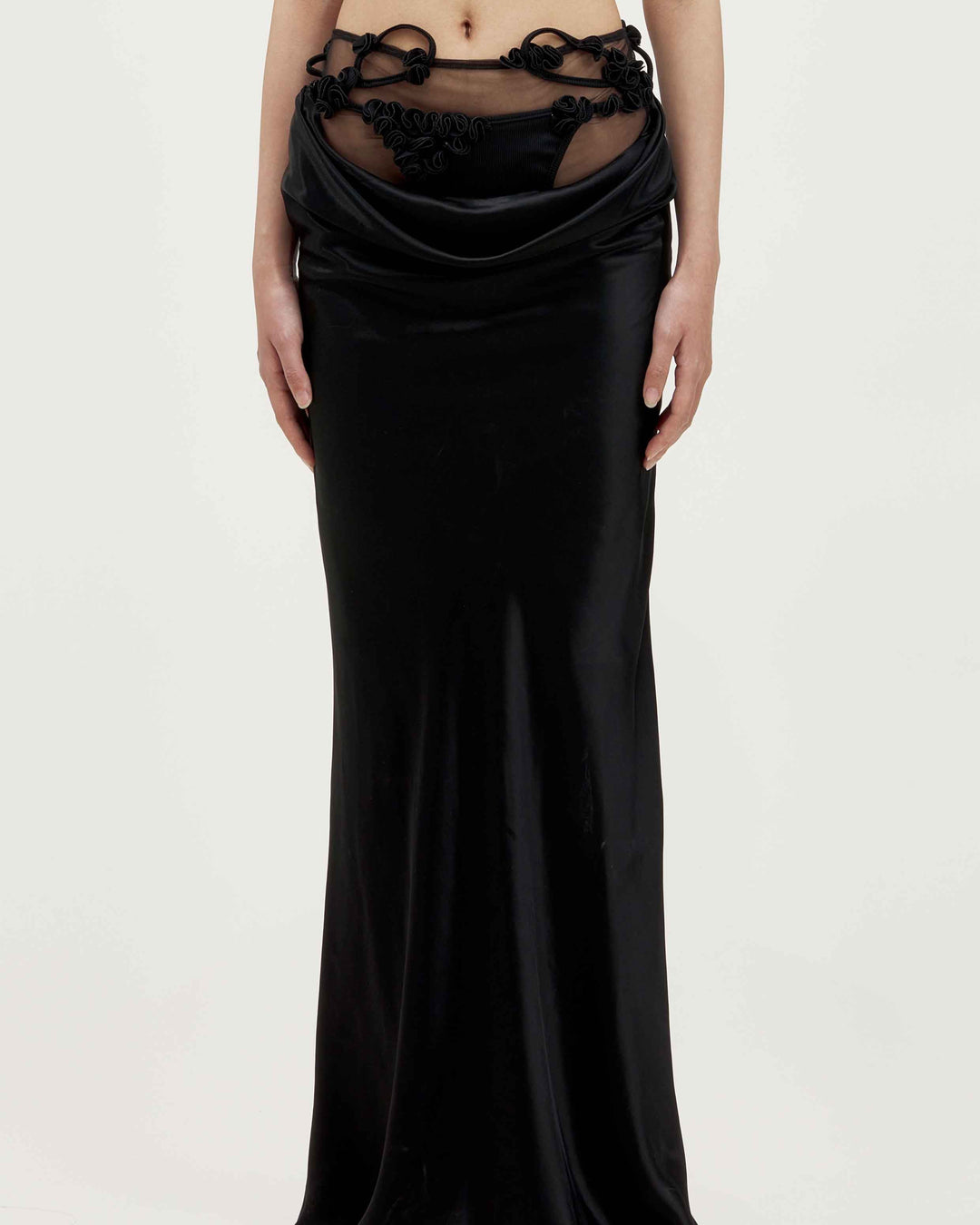 MARRKNULL • Black Vine Flowers Long Skirt