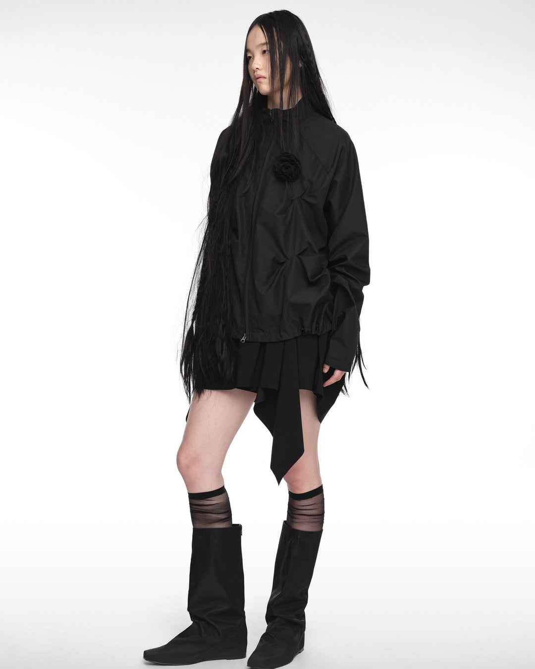 PINTUCK WIND BREAKER (UNISEX) BLACK