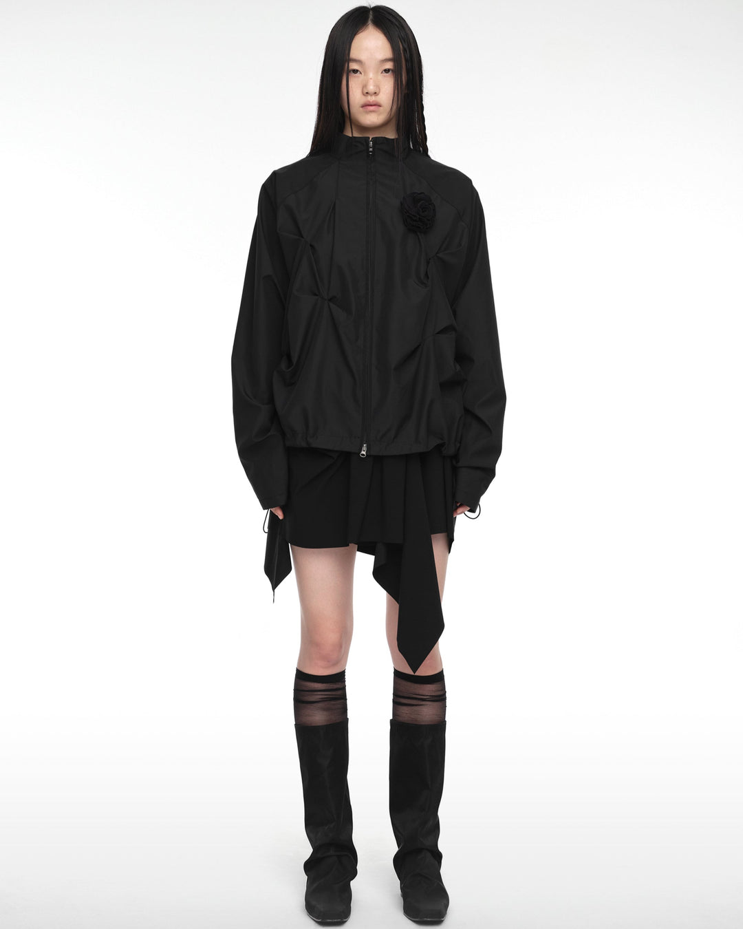 PINTUCK WIND BREAKER (UNISEX) BLACK