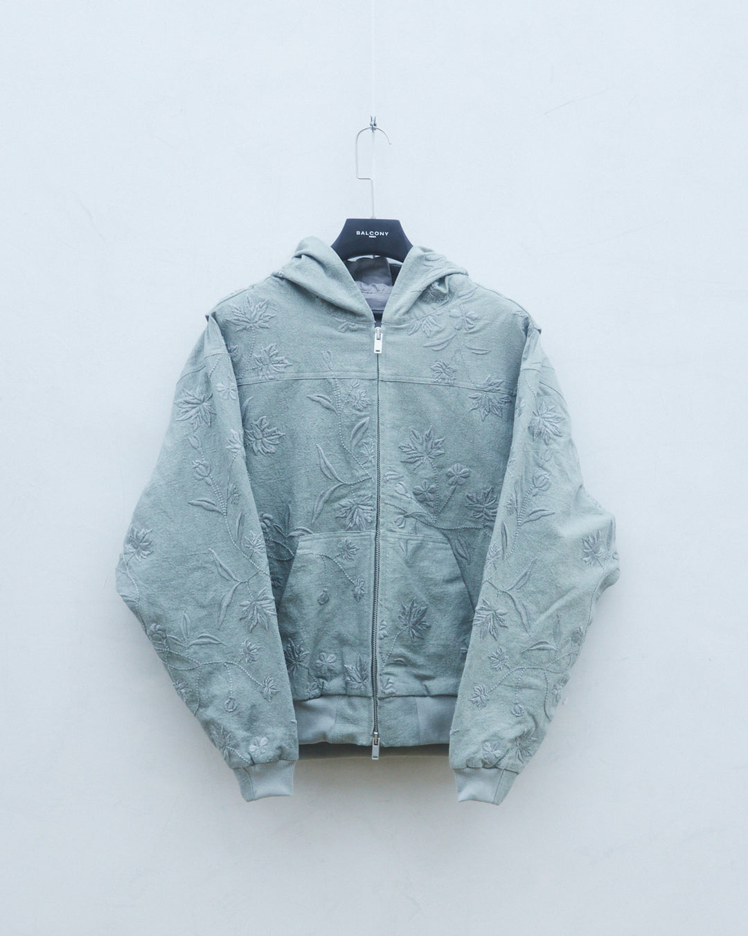 Grey Wutong Embroidered Zip Utility Jacket