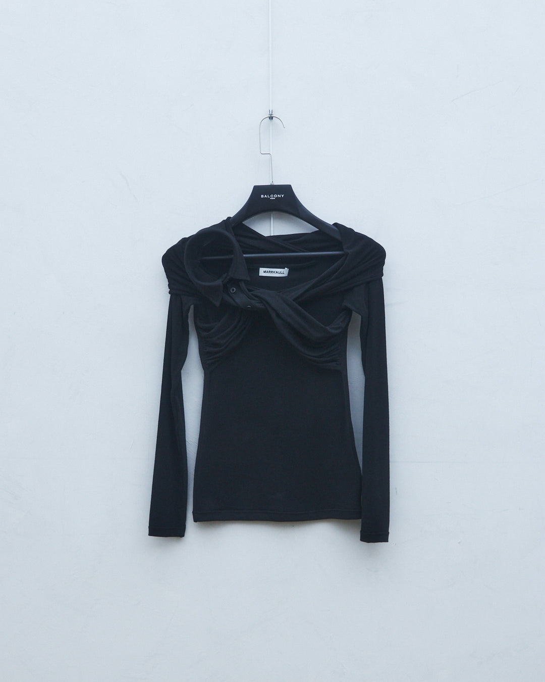 MARRKNULL • Black Wrapped Collar Long Sleeve T-shirt