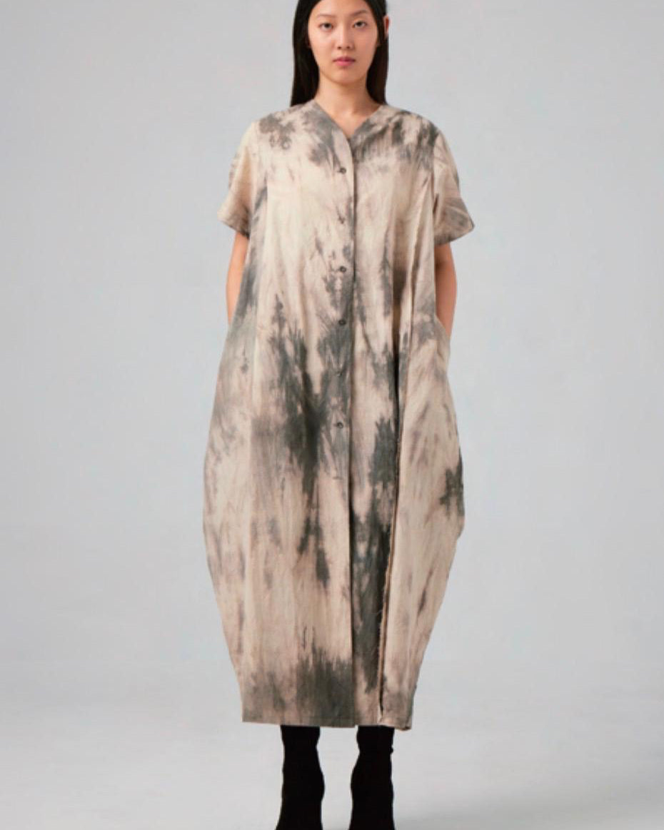 Hand Dyed Short Sleeves Curve Dress