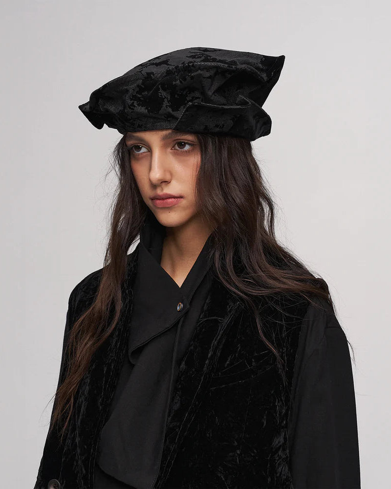 Black beret with folded brim