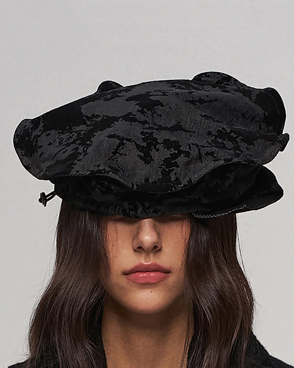 Black beret with folded brim
