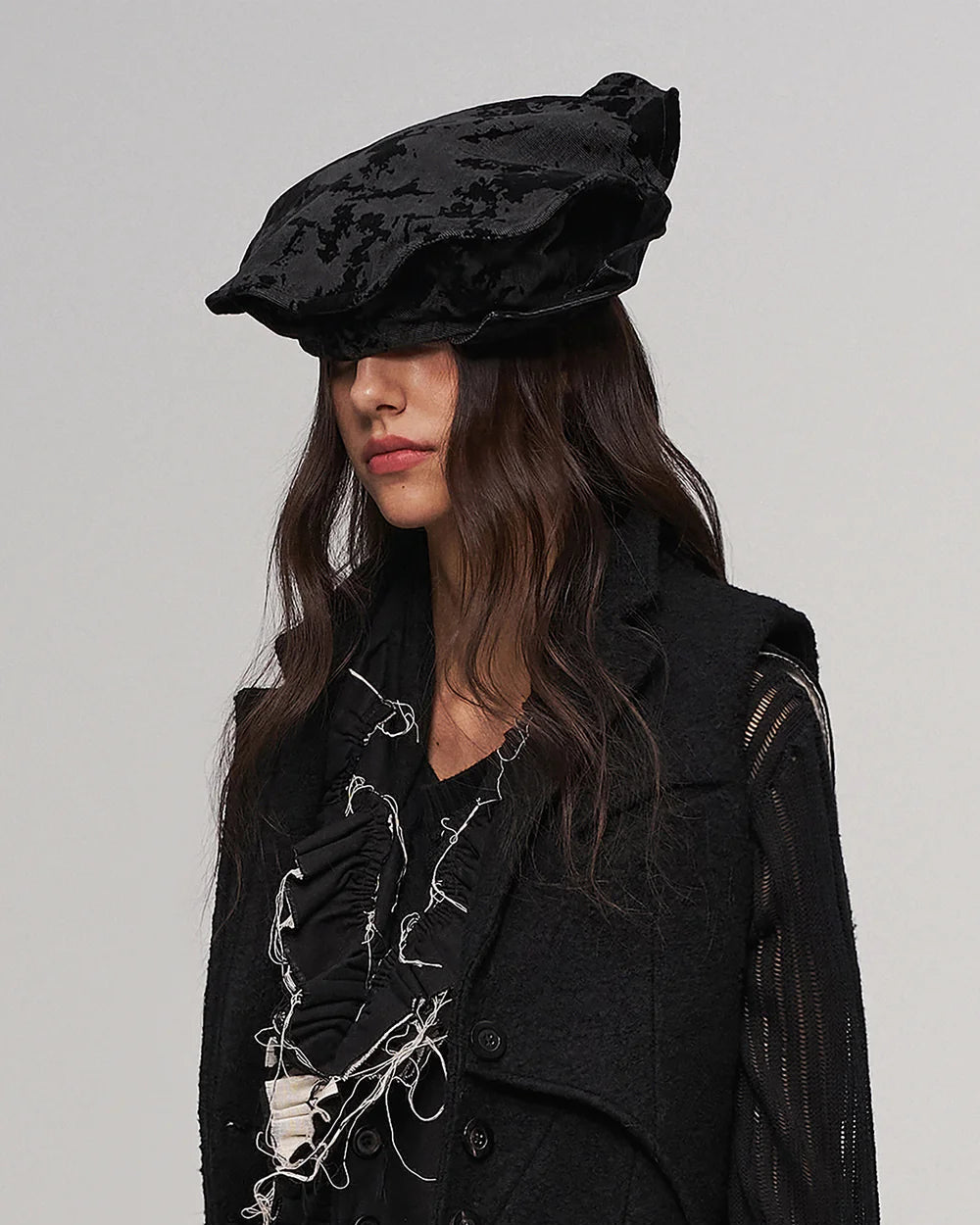Black beret with folded brim