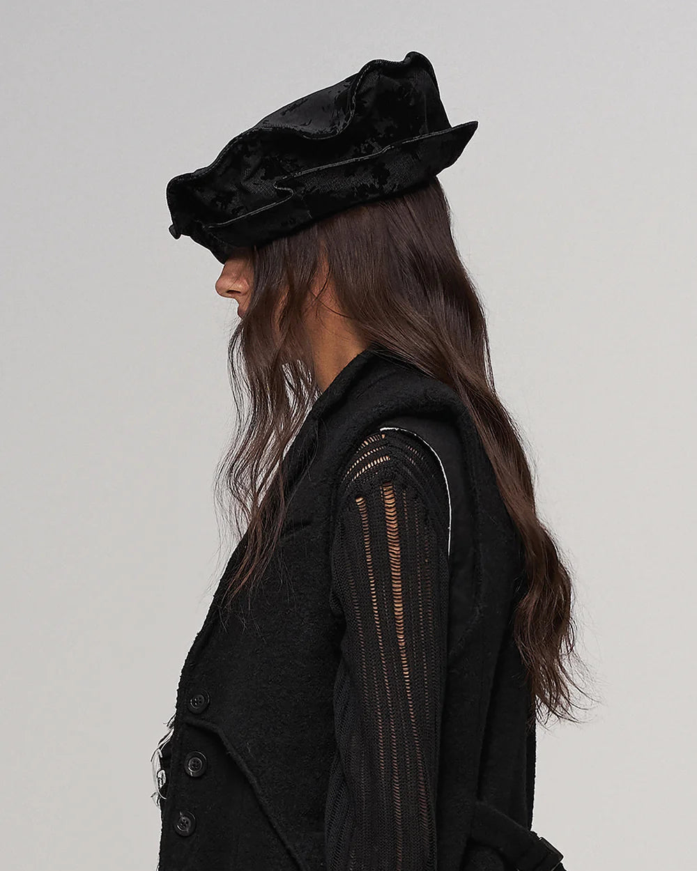Black beret with folded brim