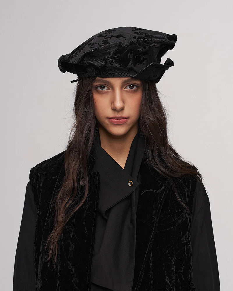 Black beret with folded brim