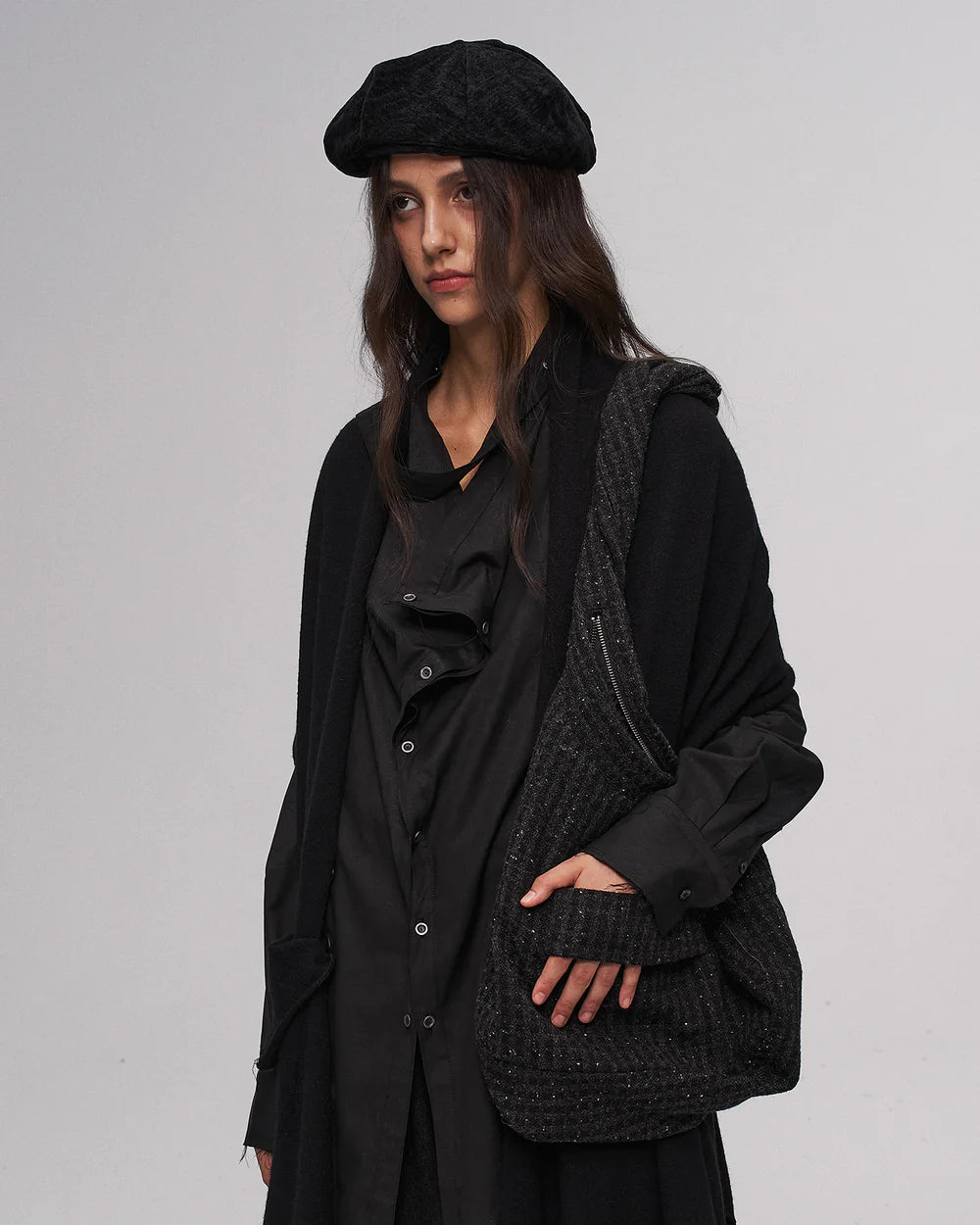 Black ruffled beret