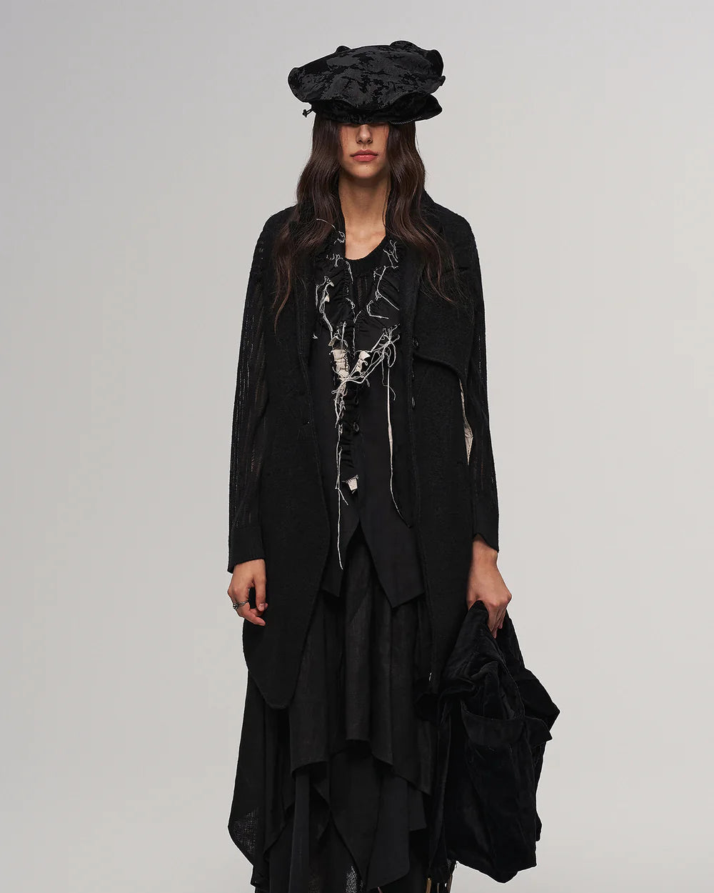 Black beret with folded brim