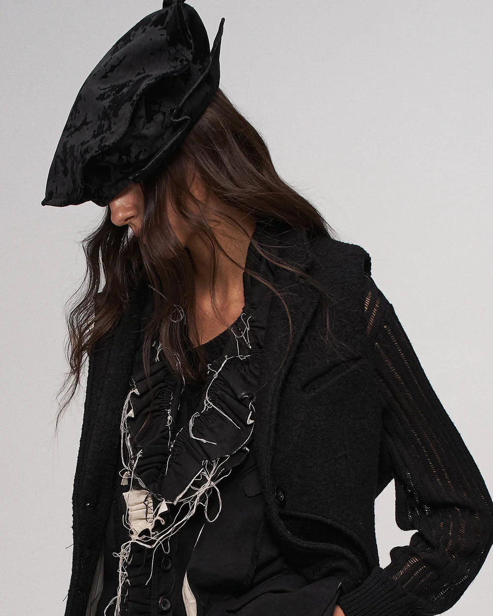 Black beret with folded brim