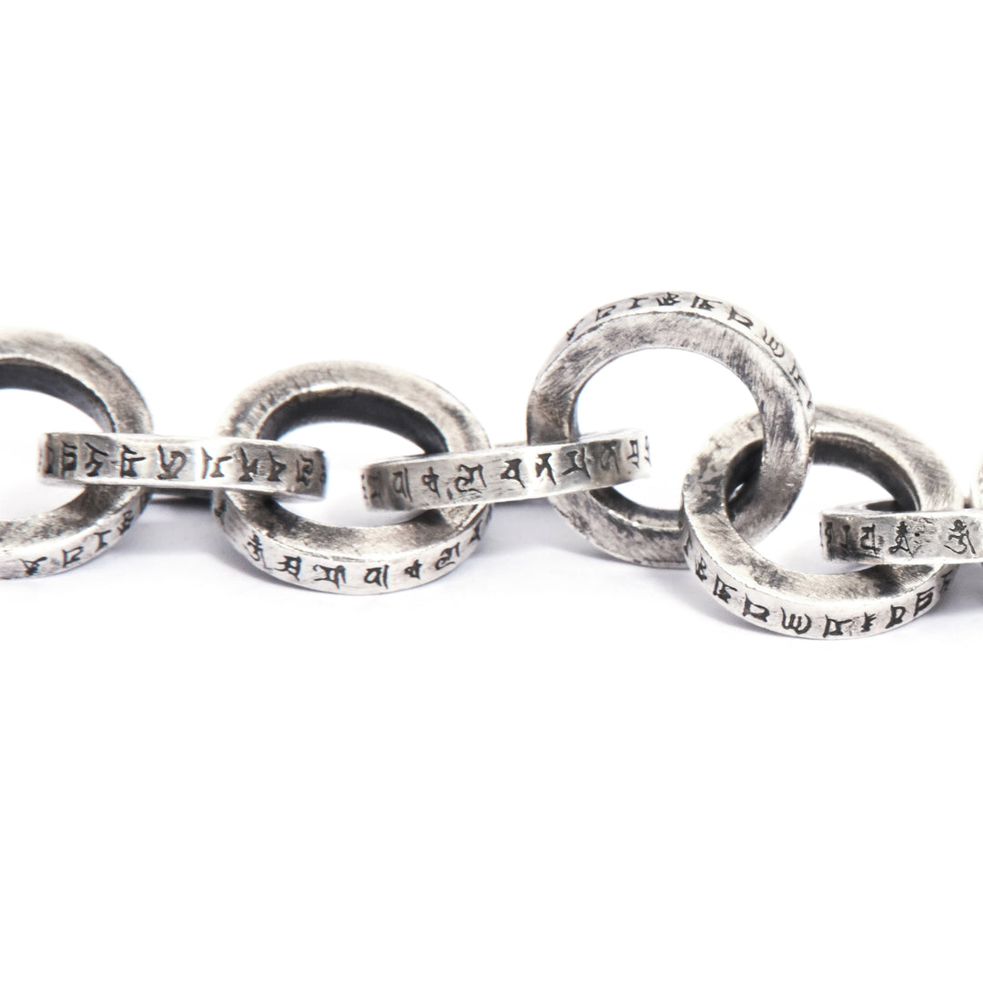 Buddhism Mantra Single link Silver 925 bracelet