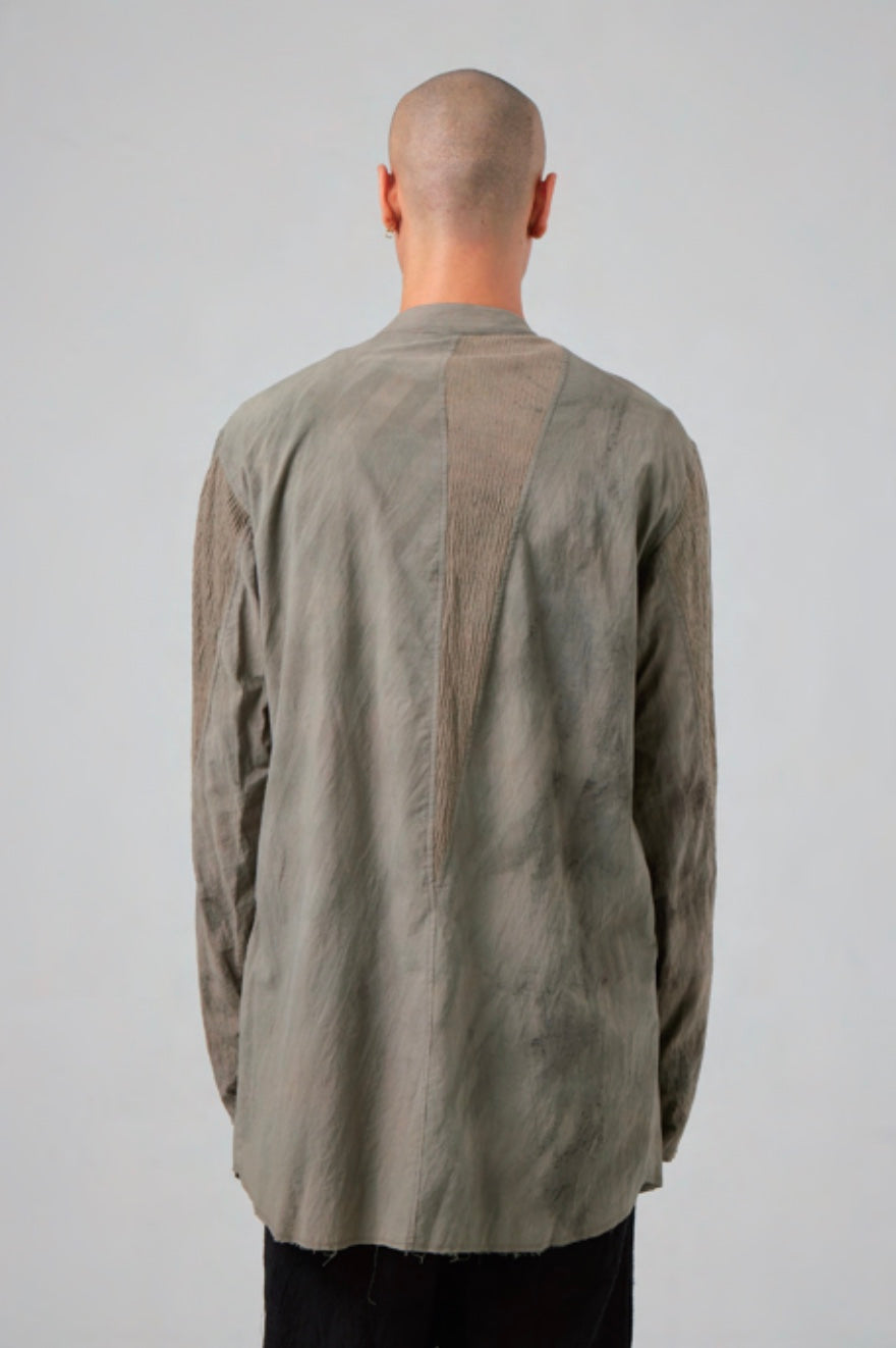 Mandarin Collar Hand Dyed Patch-work Shirt