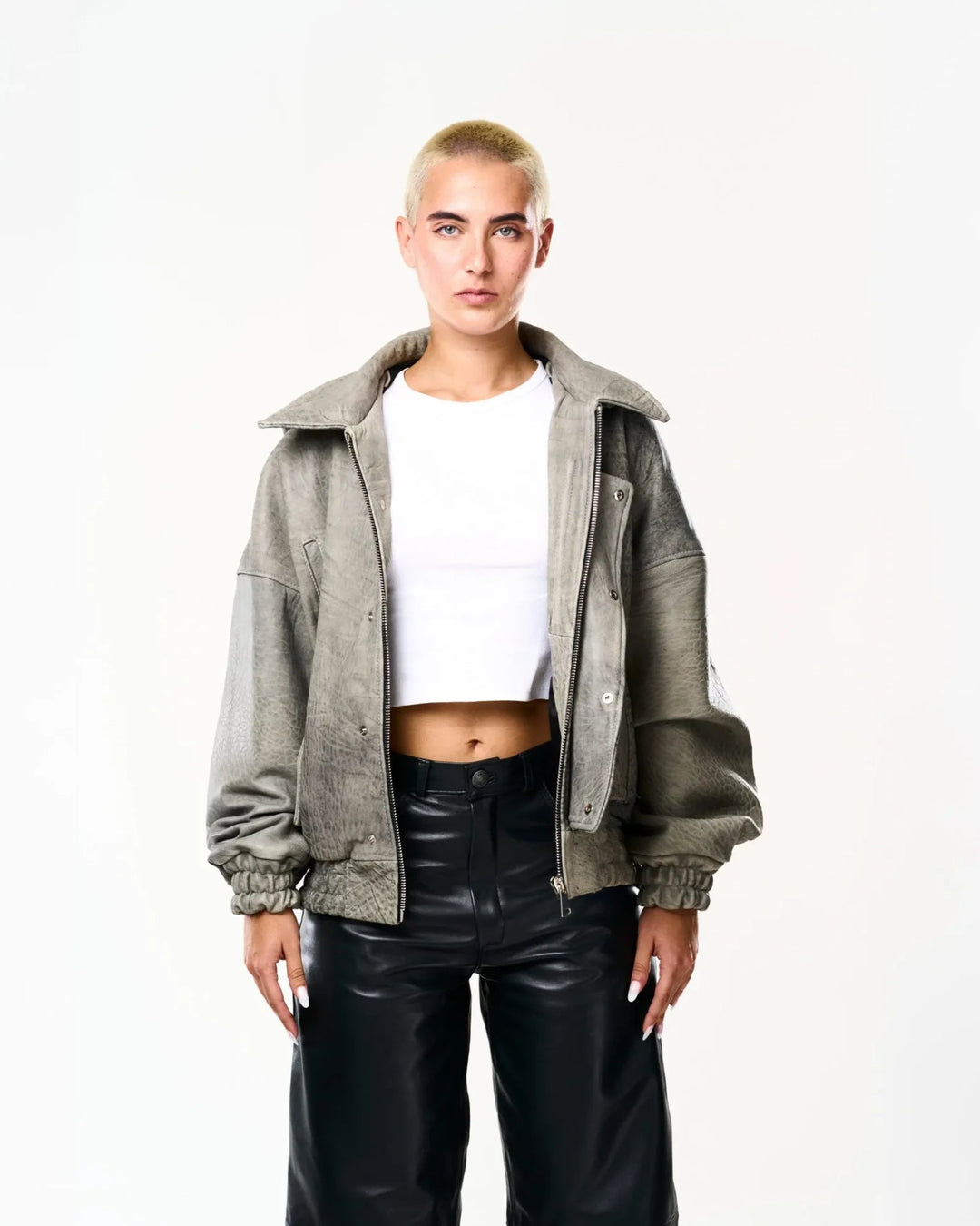 RAAS Gray Maltinto Leather Bomber
