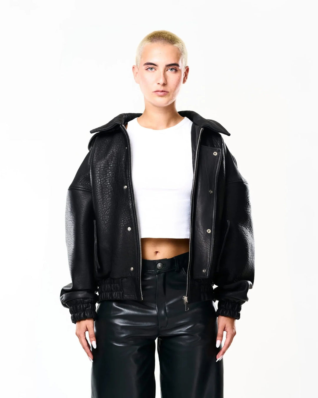 RAAS Black Leather Bomber