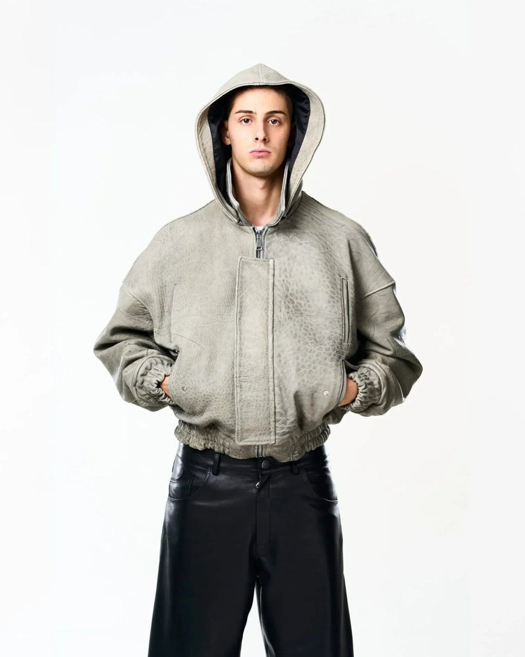 RAAS Gray Maltinto Leather Bomber