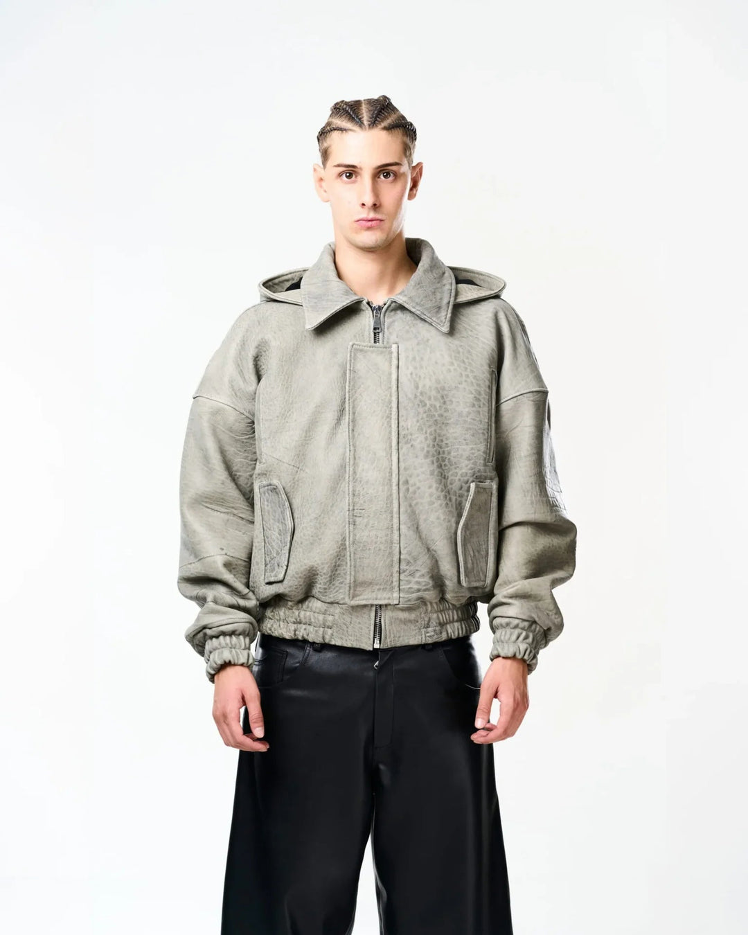 RAAS Gray Maltinto Leather Bomber