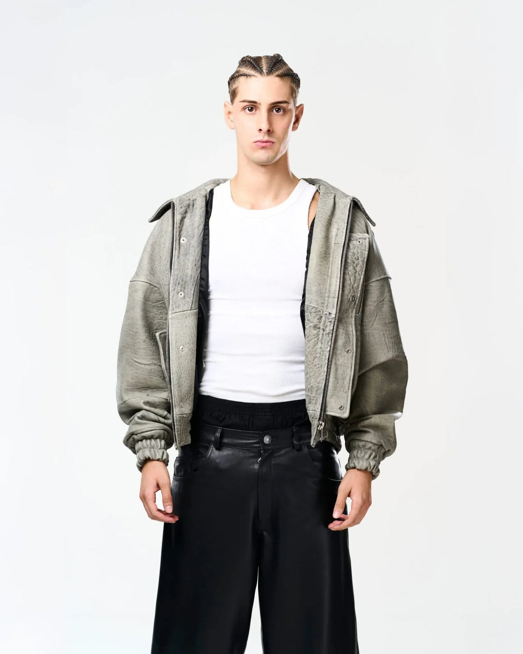 RAAS Gray Maltinto Leather Bomber
