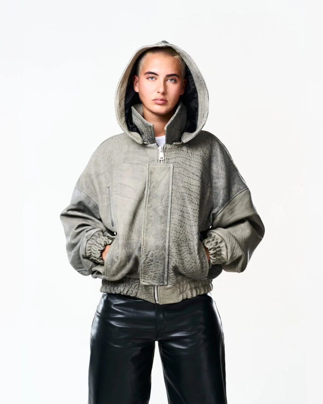 RAAS Gray Maltinto Leather Bomber