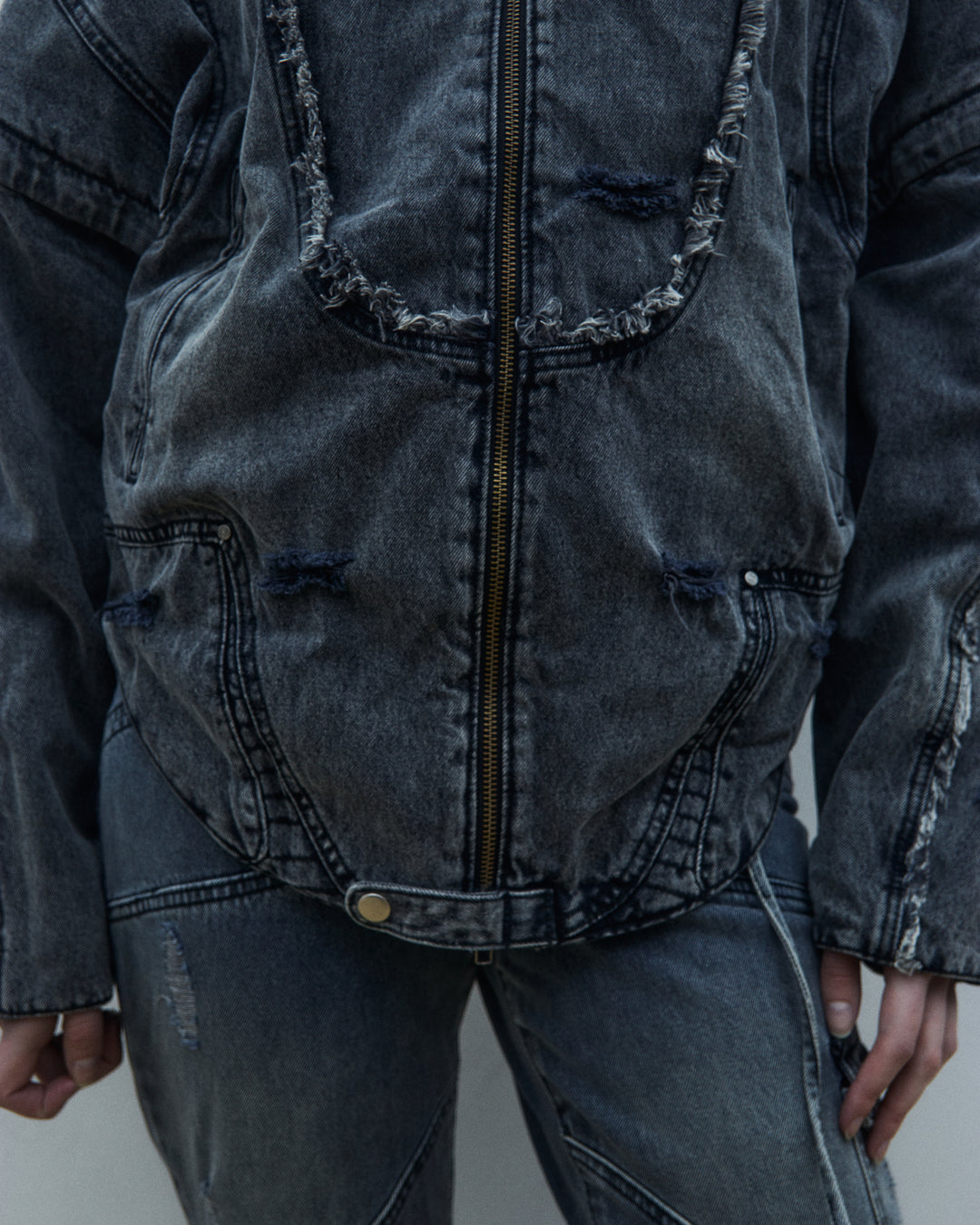 Flared biker style denim jeans