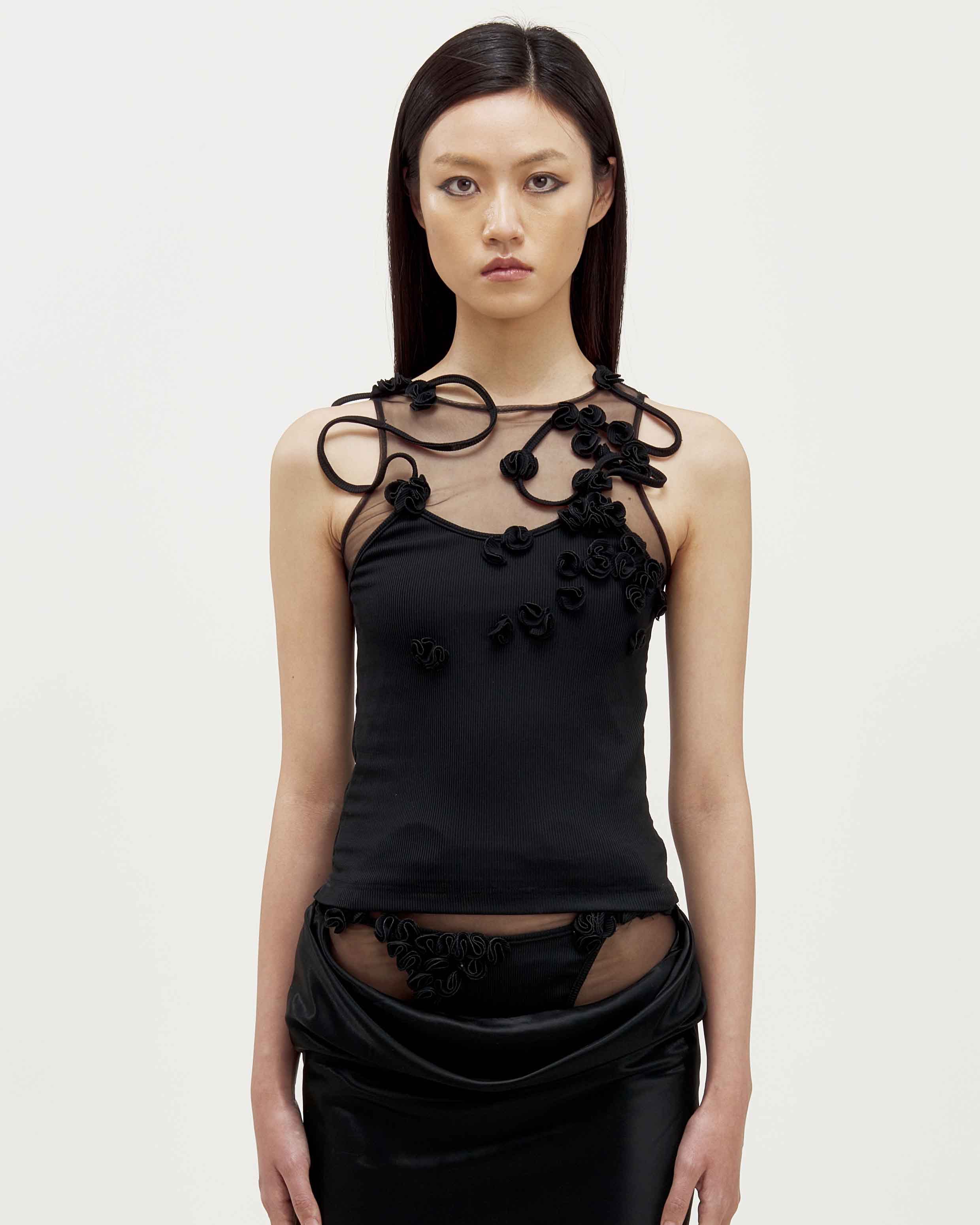 MARRKNULL • Black Vine Flowers Tank Top