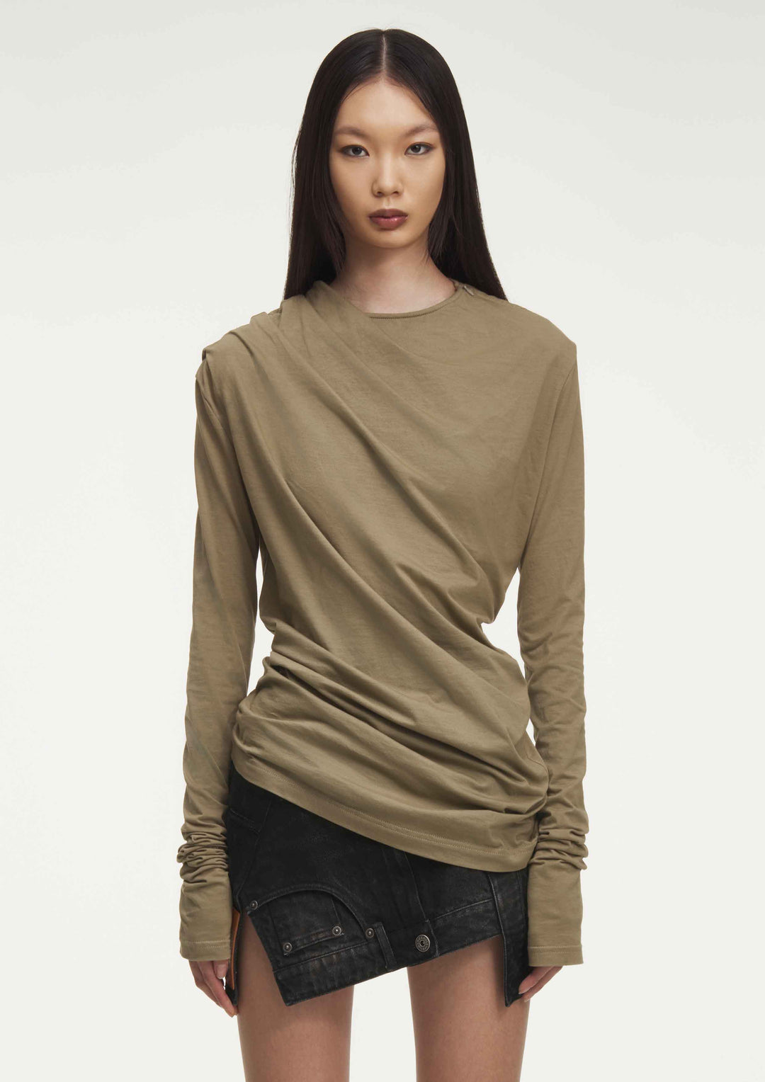 MARRKNULL • Brown Drap Long Sleeve T-shirt