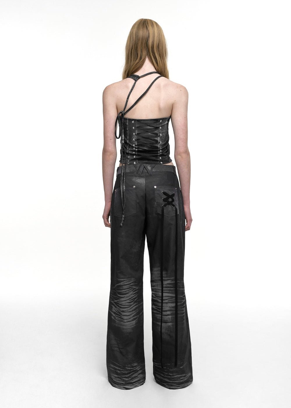 RACE UP PRINTED SLEEVELESS BLACK