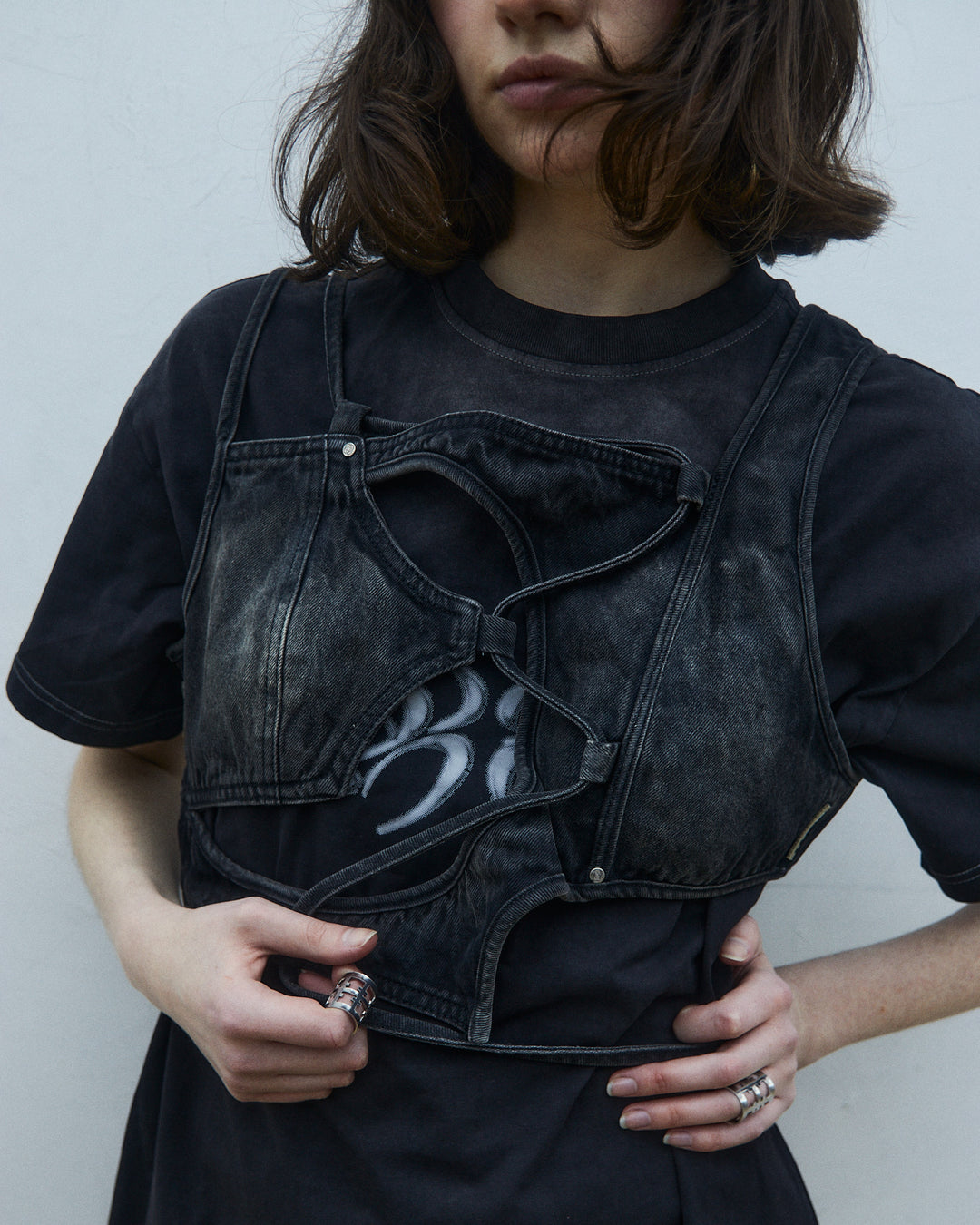 Asymmetrical denim vest