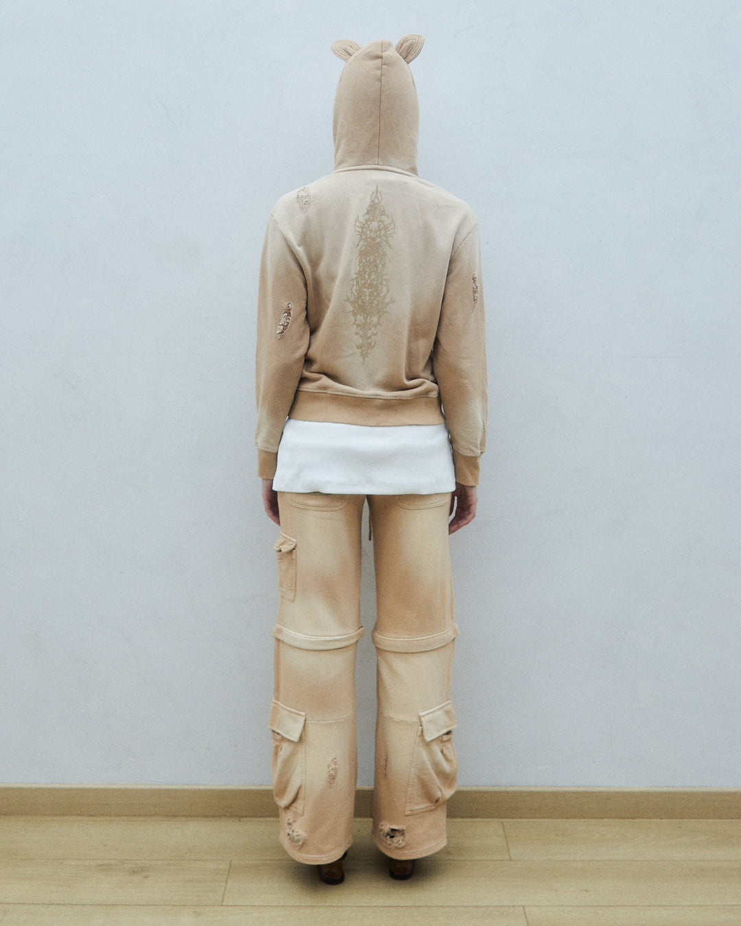 Small fit destroyed hoodie with ears
