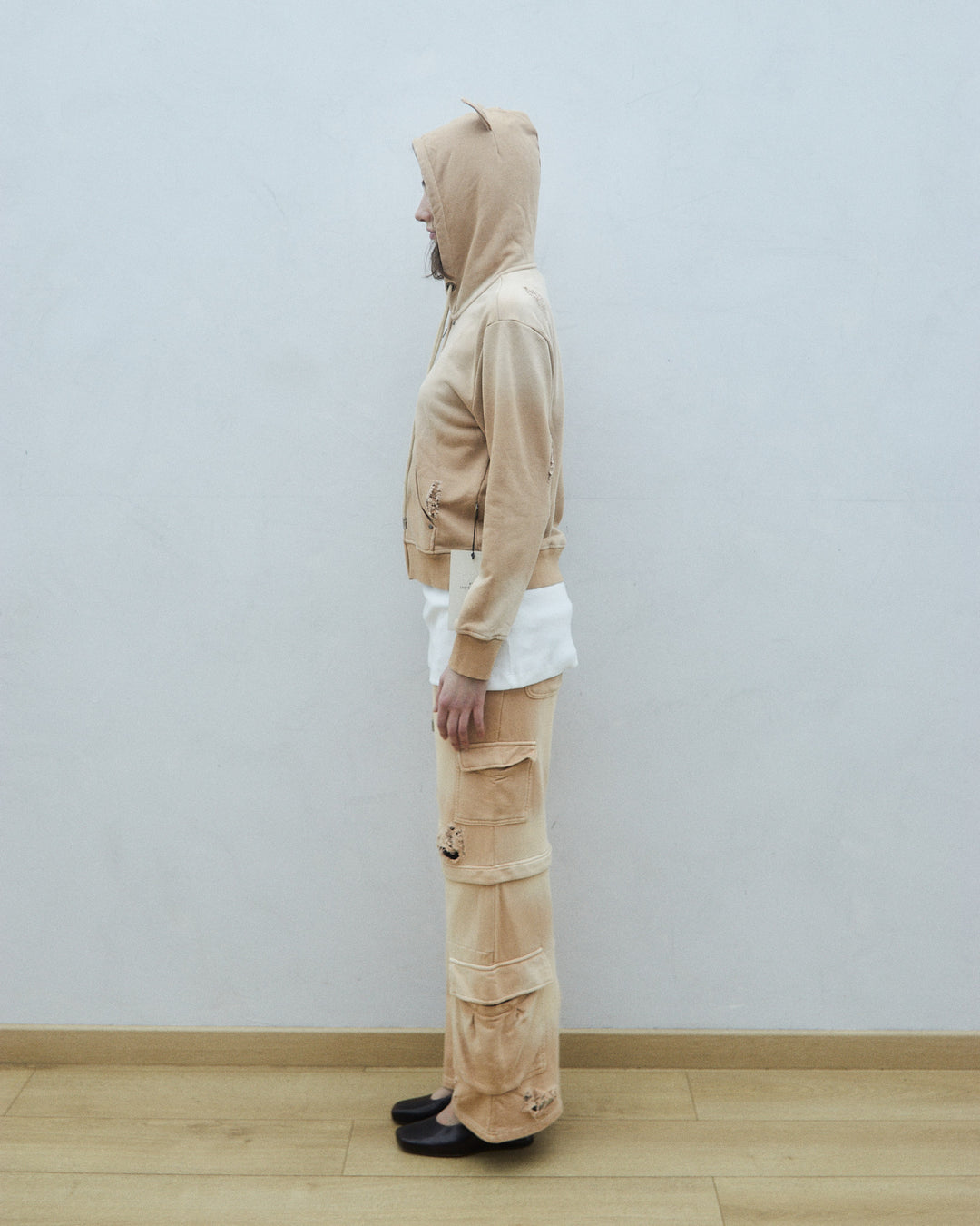 Small fit destroyed hoodie with ears