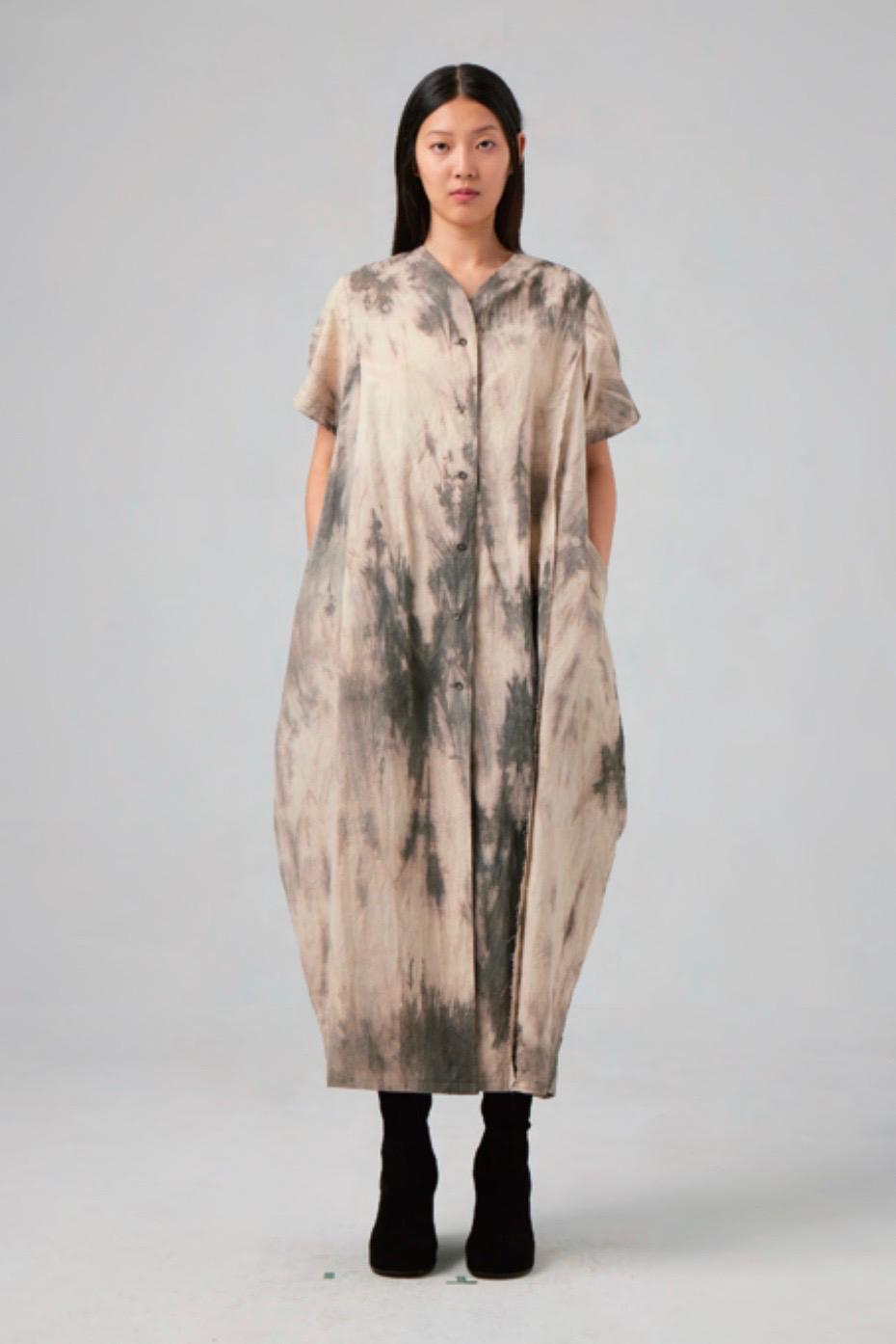 Hand Dyed Short Sleeves Curve Dress