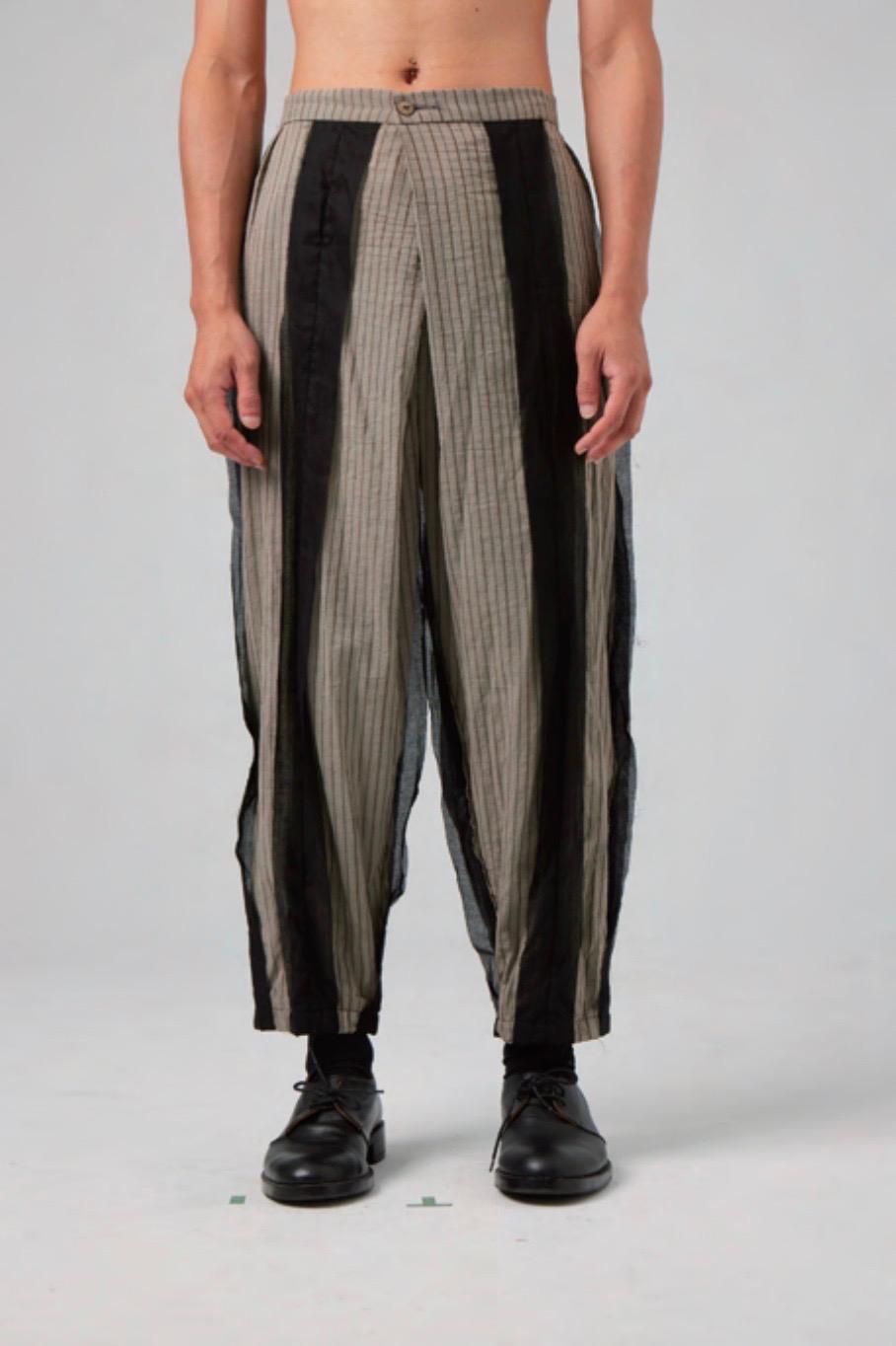 Hand Dyed Rawing Low Crotch Stripe Trousers