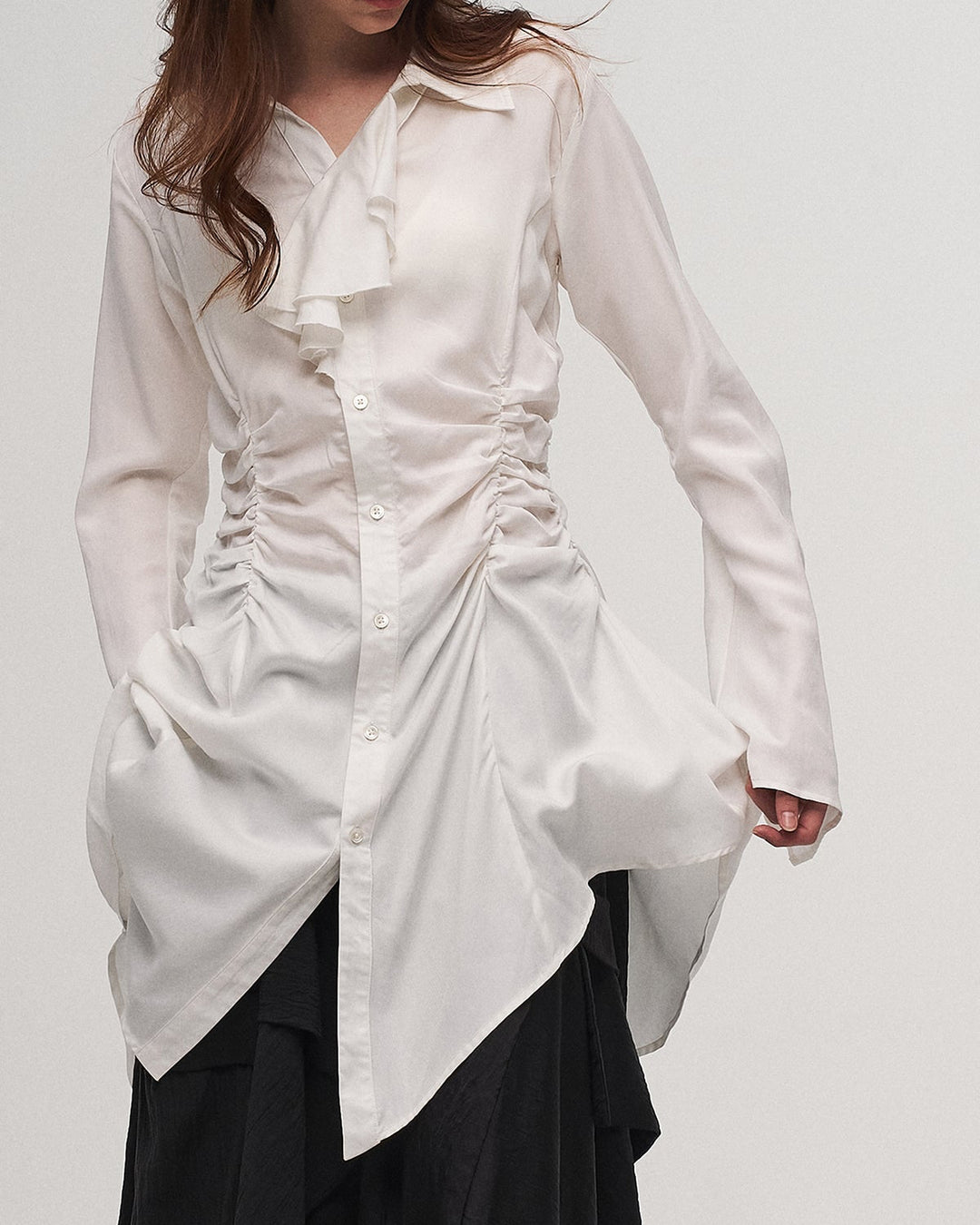 White pleated shirt dress