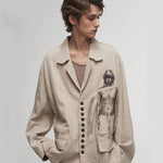 Ink-wash portrait print coat in off-white