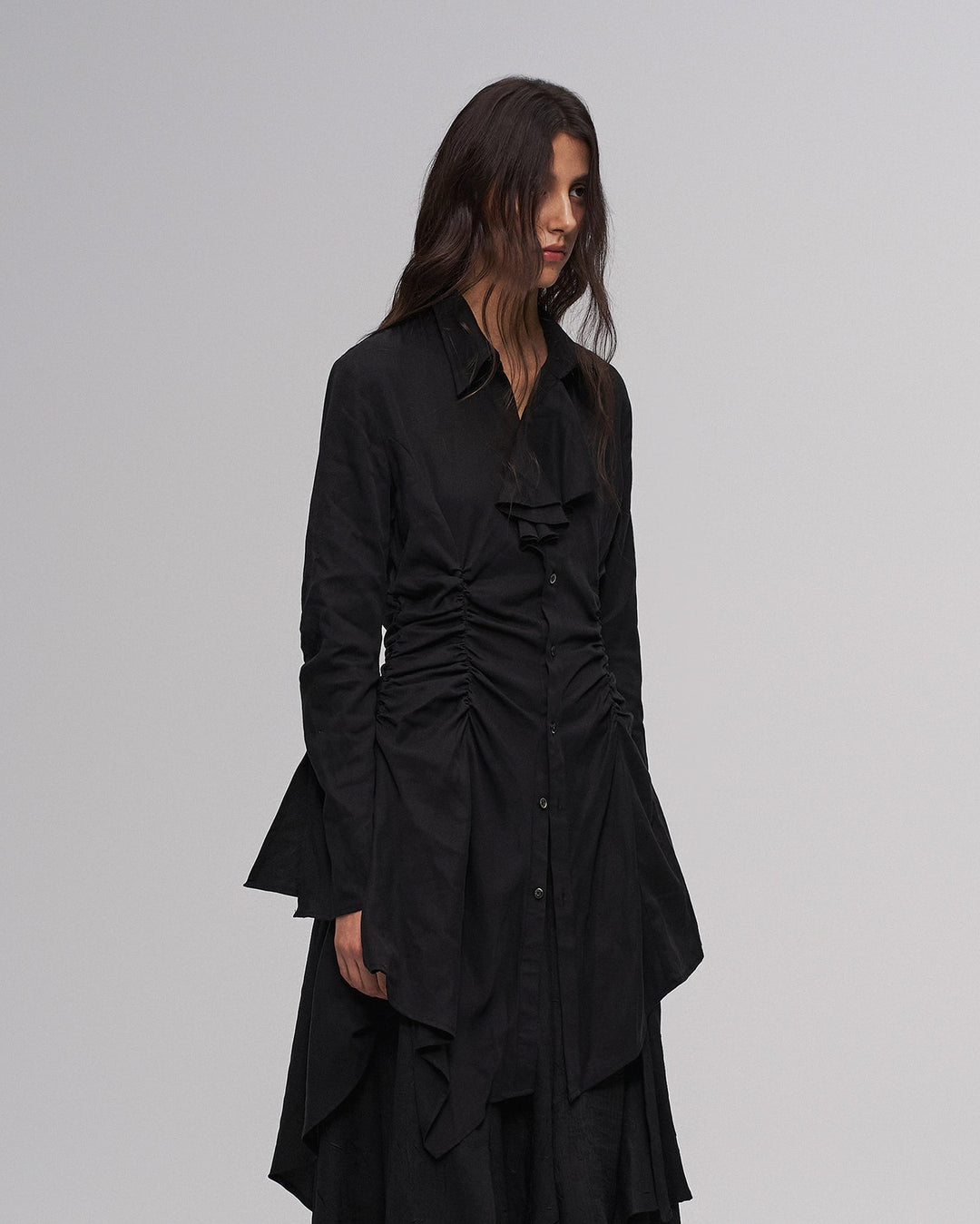 Black pleated shirt dress