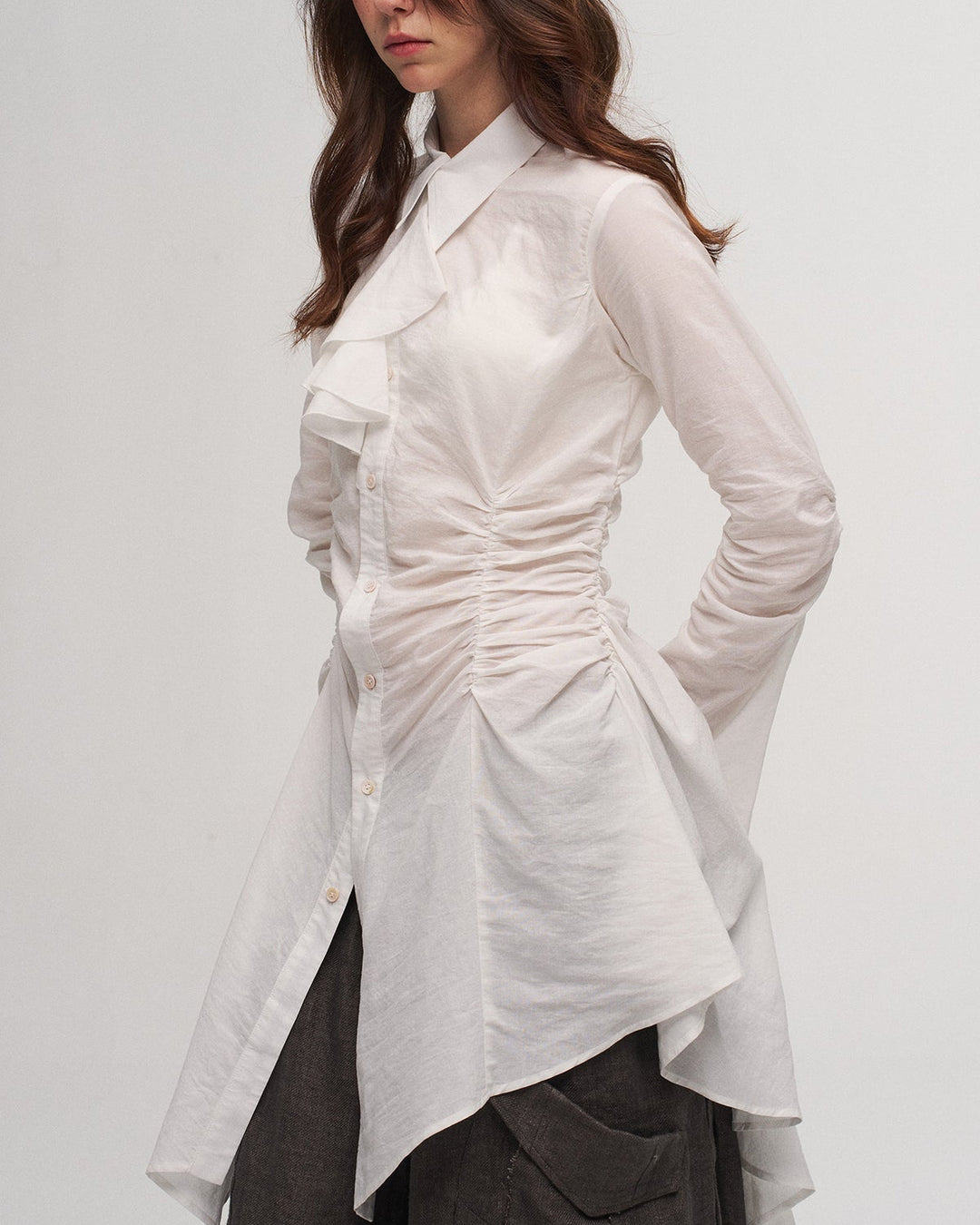 White pleated shirt dress
