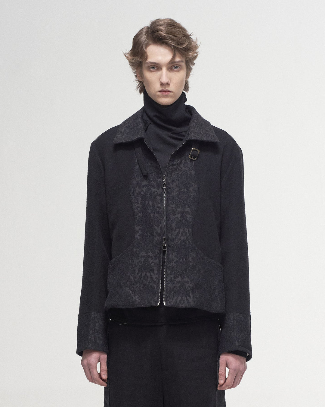 Jacquard patchwork jacket in black