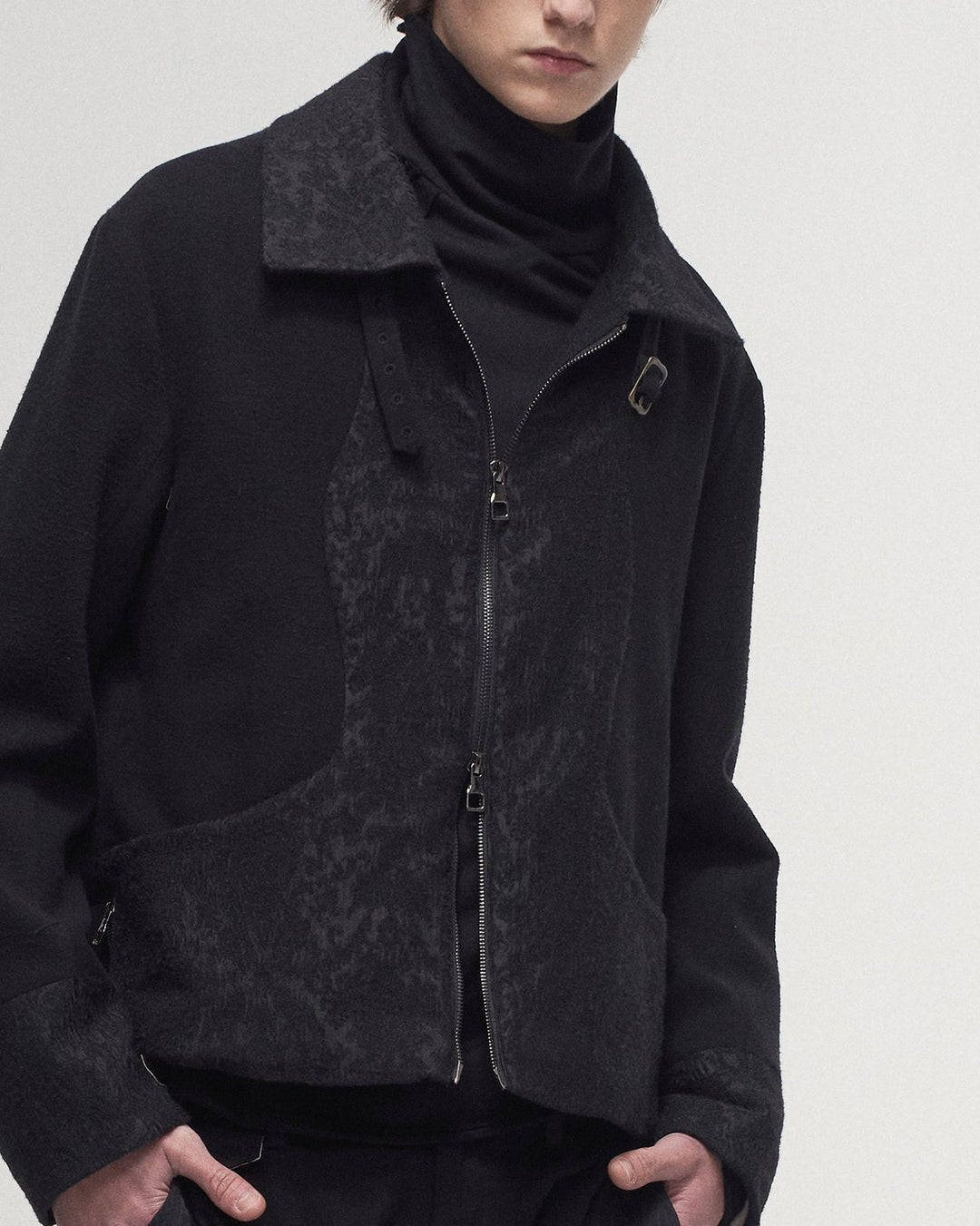 Jacquard patchwork jacket in black