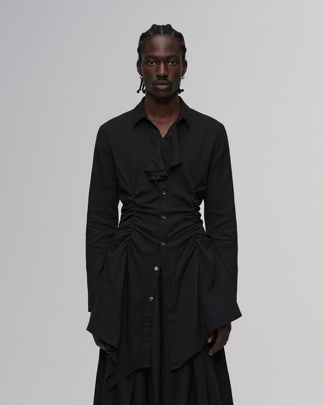 Black pleated shirt dress