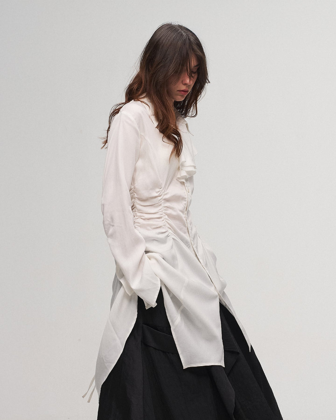 White pleated shirt dress