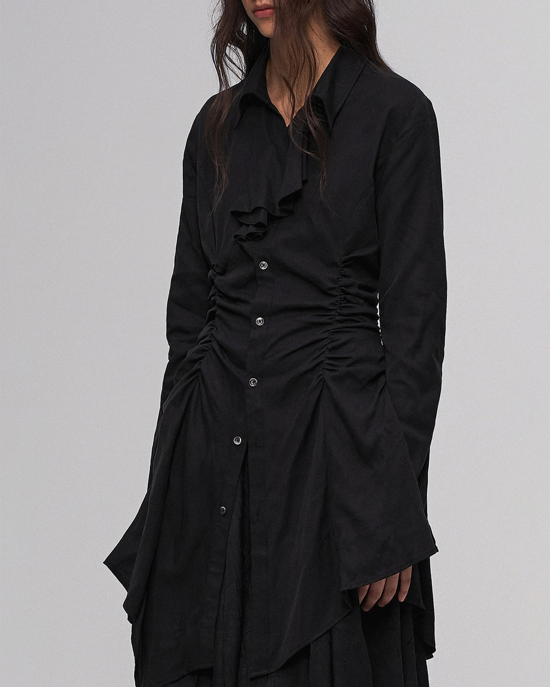 Black pleated shirt dress