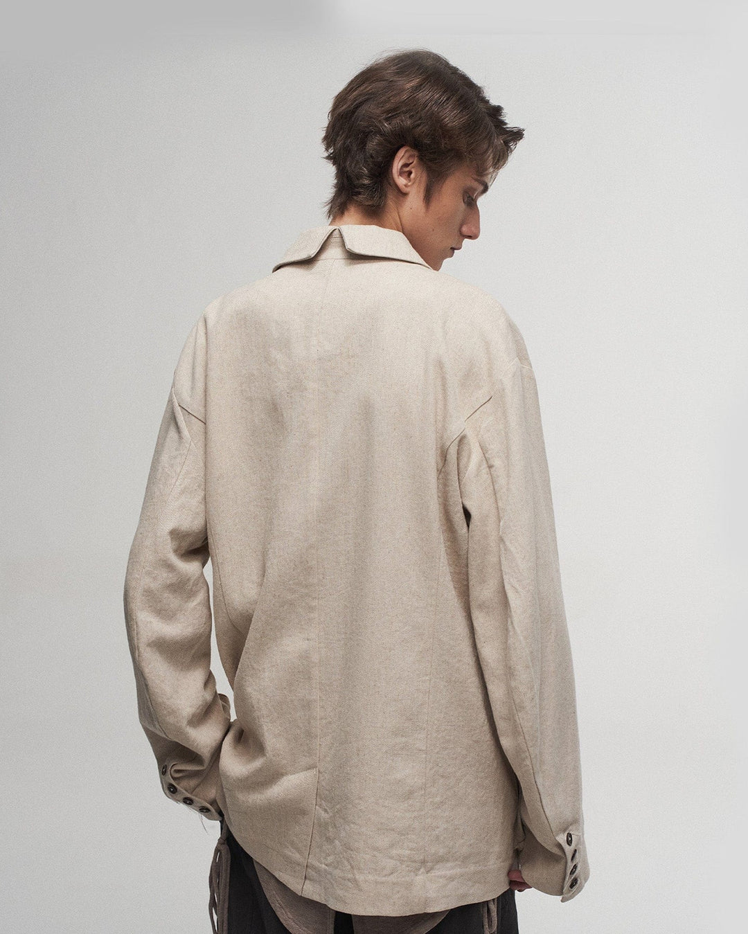 Ink-wash portrait print coat in off-white